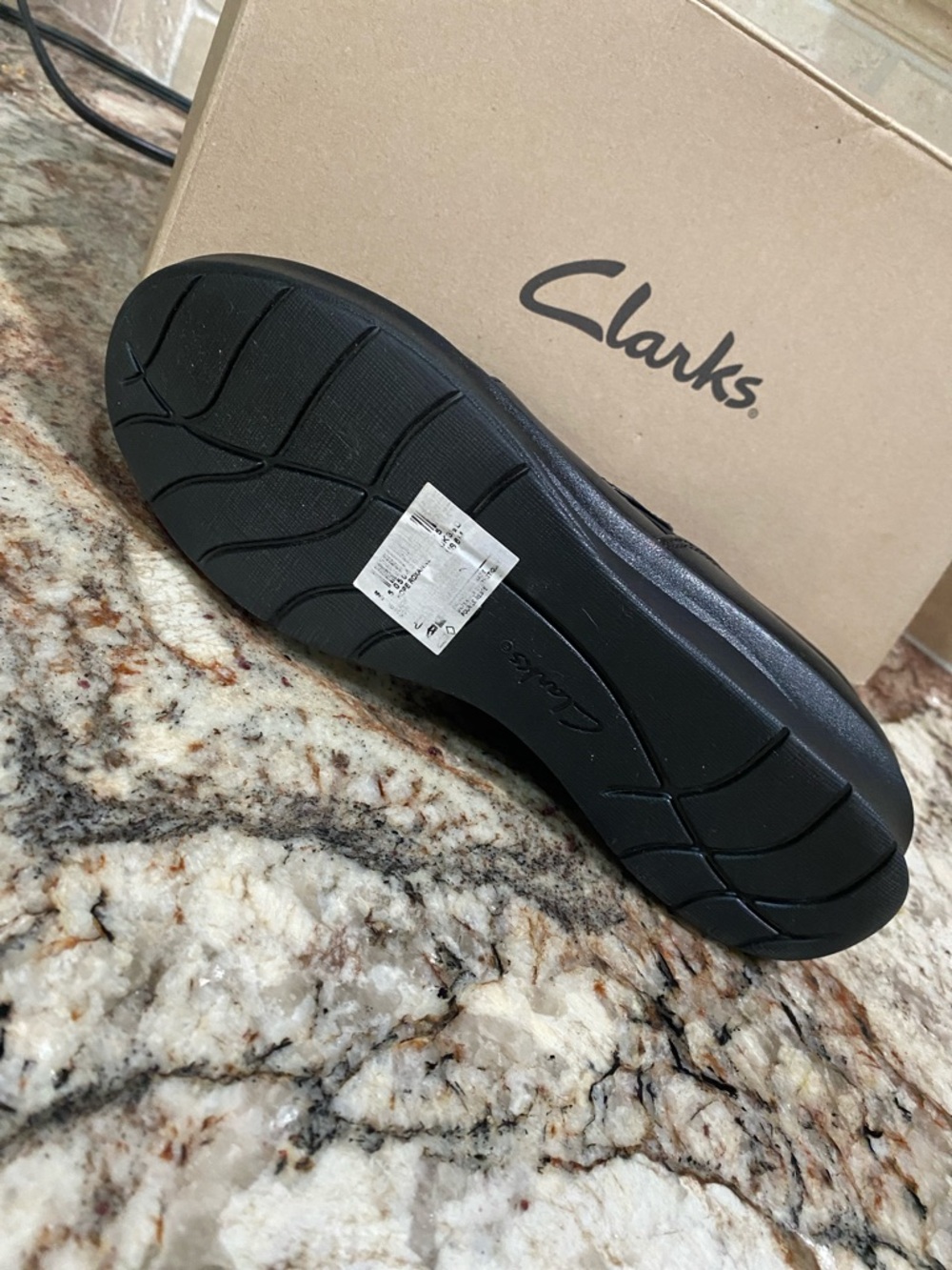 Clarks Black Leather Slip-On Loafer with Decorative Button - Picture 2 of 3